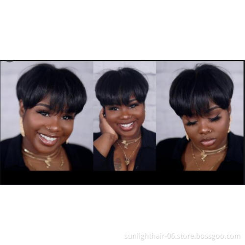 2020 Wholesale New Sunlight bowl cut pixie wig brazilian indian human hair short mushroom  bob style wig